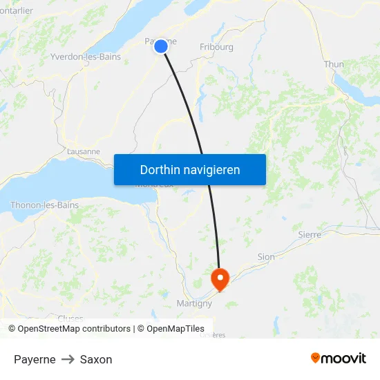 Payerne to Saxon map