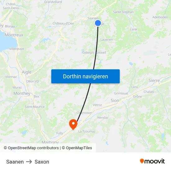 Saanen to Saxon map