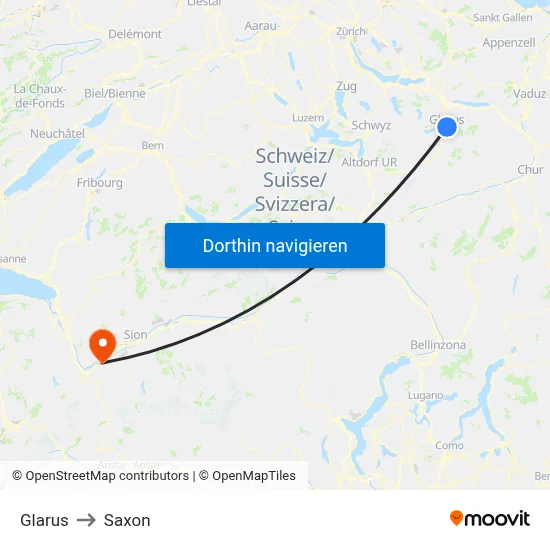 Glarus to Saxon map