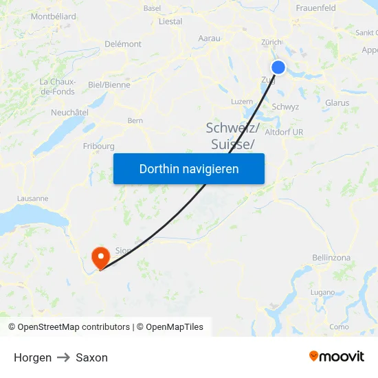 Horgen to Saxon map