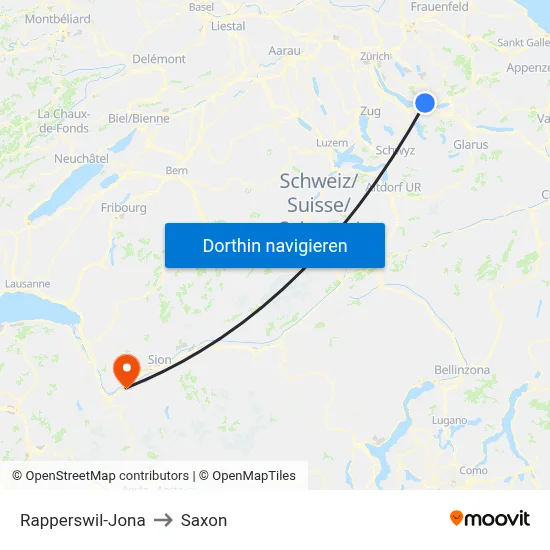 Rapperswil-Jona to Saxon map