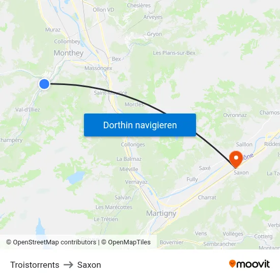 Troistorrents to Saxon map