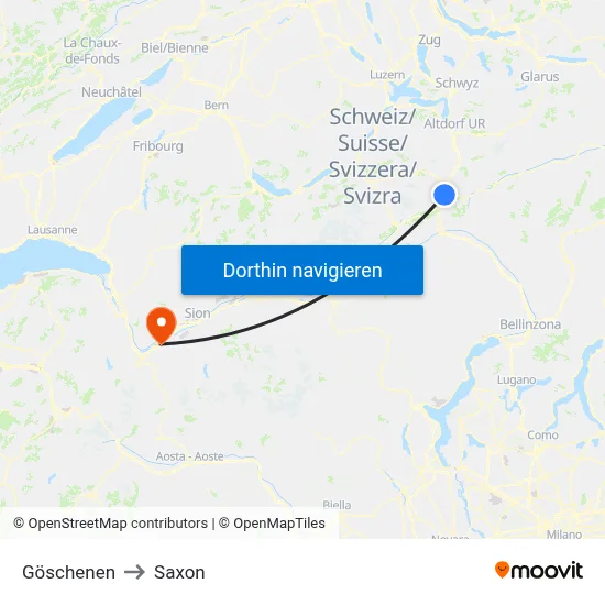 Göschenen to Saxon map