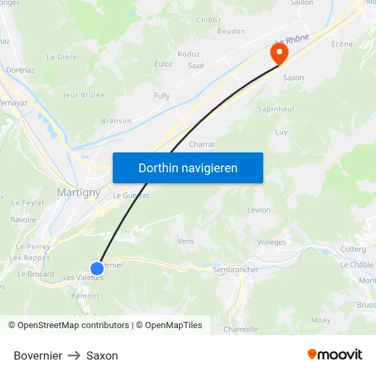 Bovernier to Saxon map