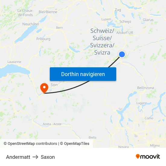 Andermatt to Saxon map