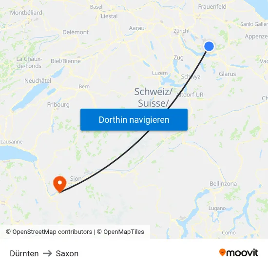 Dürnten to Saxon map