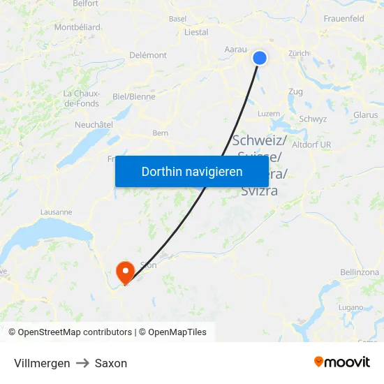 Villmergen to Saxon map