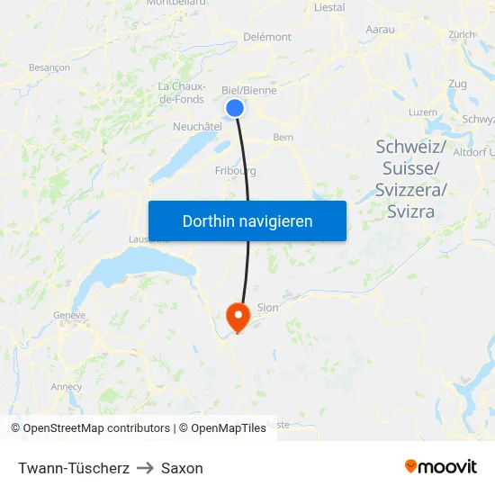 Twann-Tüscherz to Saxon map