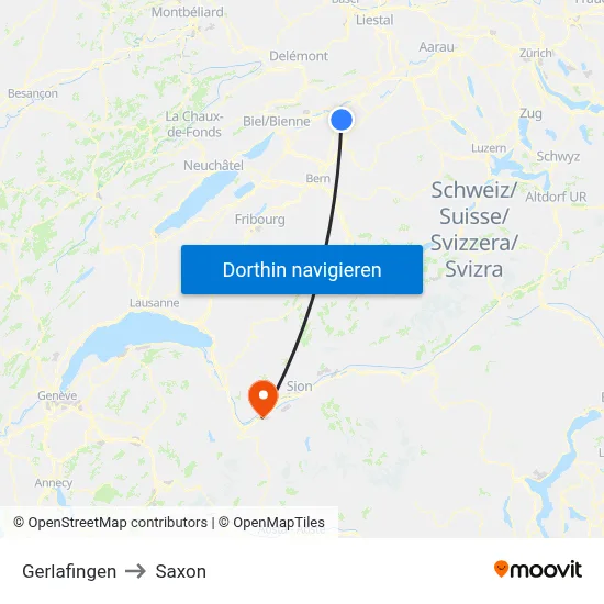 Gerlafingen to Saxon map