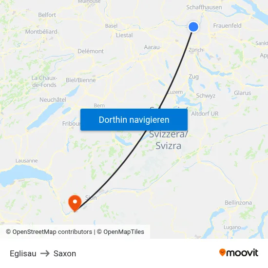 Eglisau to Saxon map