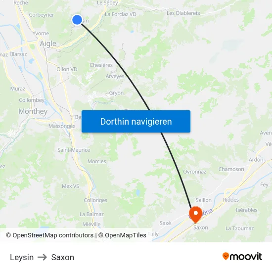 Leysin to Saxon map