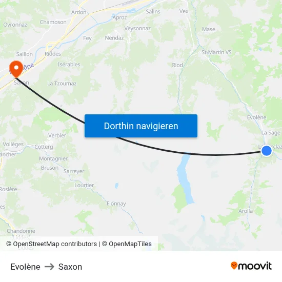 Evolène to Saxon map