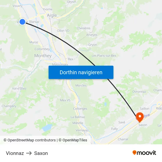 Vionnaz to Saxon map