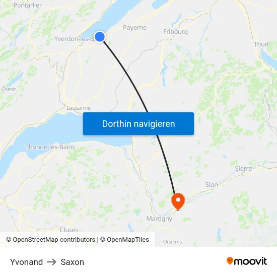 Yvonand to Saxon map