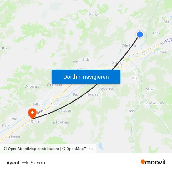 Ayent to Saxon map