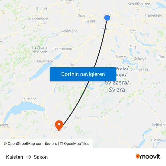 Kaisten to Saxon map