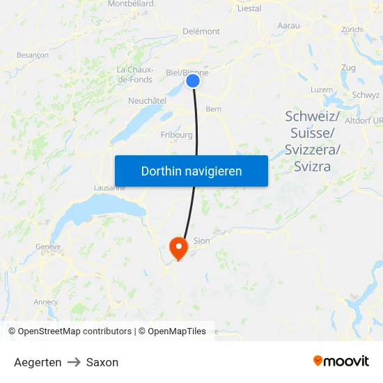 Aegerten to Saxon map