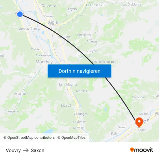 Vouvry to Saxon map