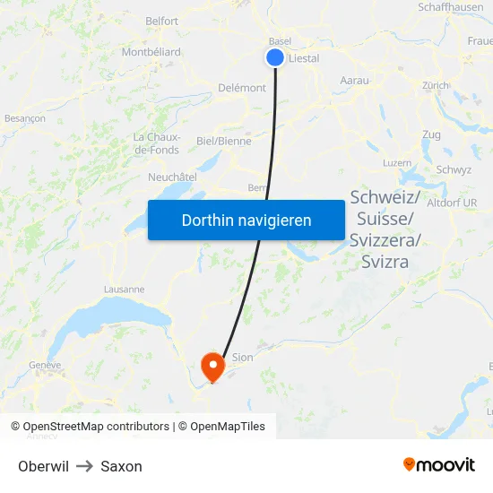 Oberwil to Saxon map