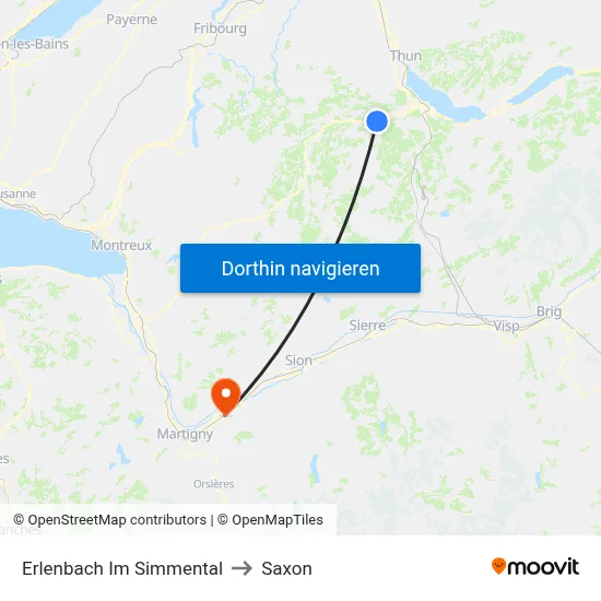 Erlenbach Im Simmental to Saxon map