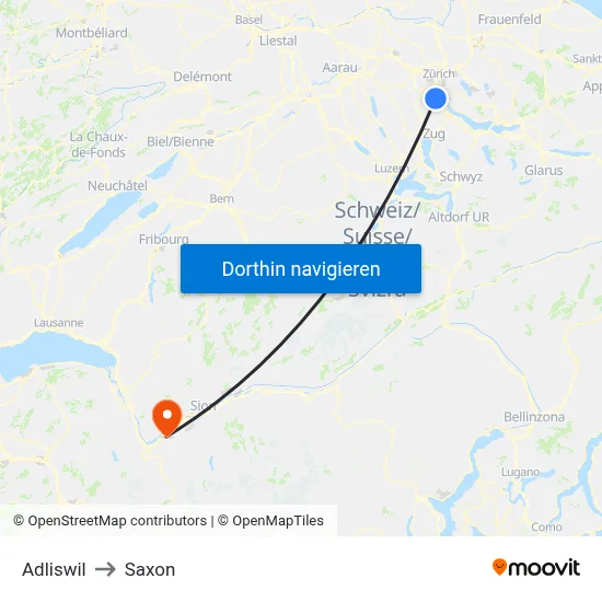 Adliswil to Saxon map