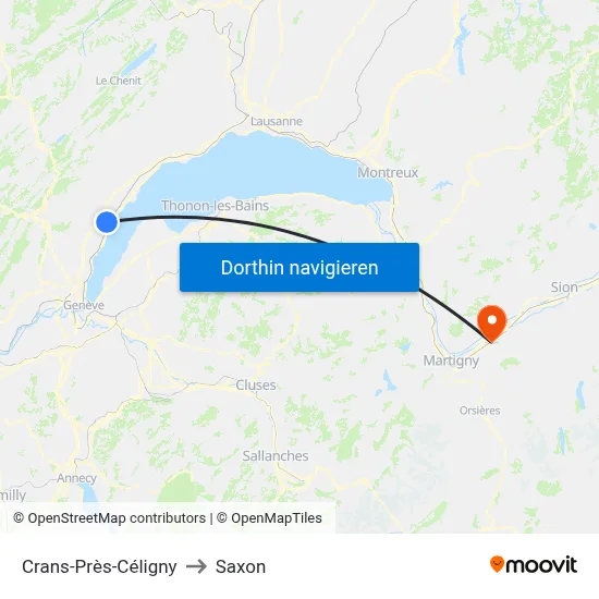 Crans-Près-Céligny to Saxon map