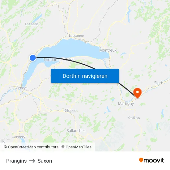 Prangins to Saxon map