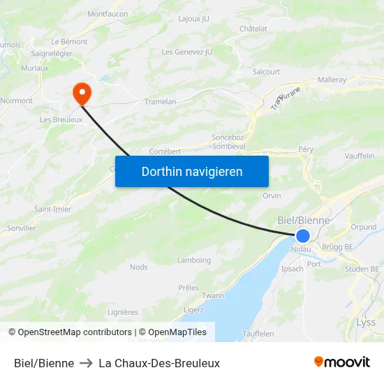 Biel/Bienne to La Chaux-Des-Breuleux map