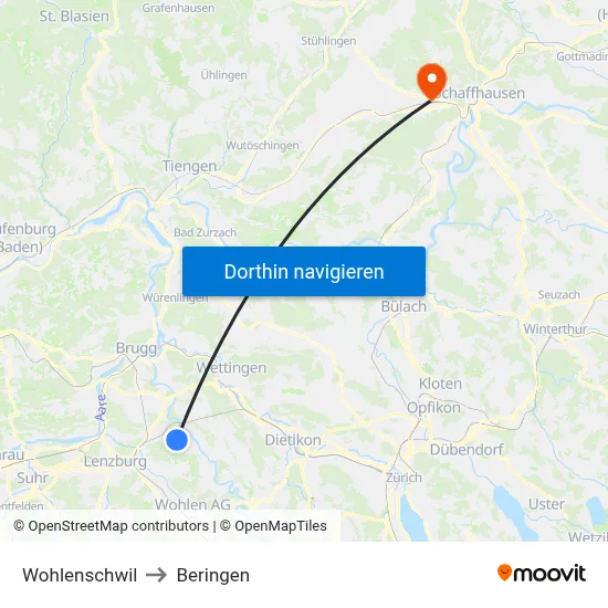 Wohlenschwil to Beringen map