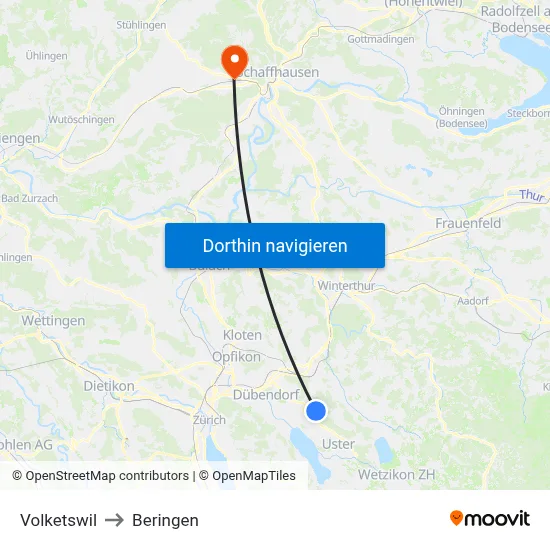 Volketswil to Beringen map