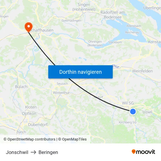 Jonschwil to Beringen map