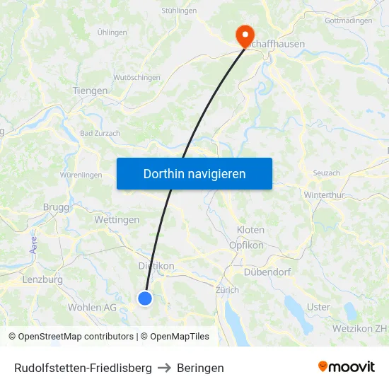 Rudolfstetten-Friedlisberg to Beringen map