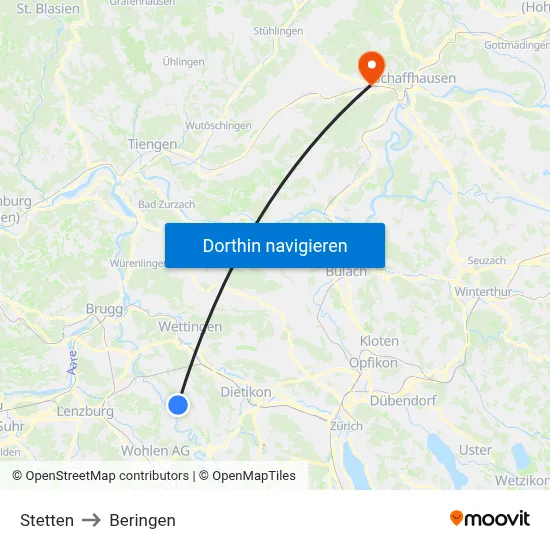 Stetten to Beringen map