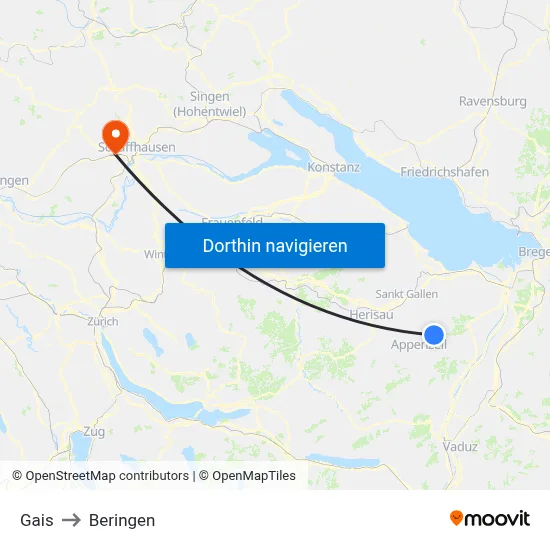 Gais to Beringen map