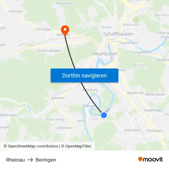 Rheinau to Beringen map