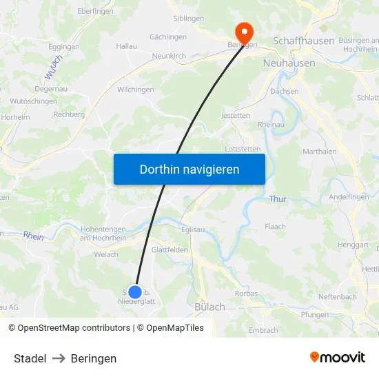 Stadel to Beringen map