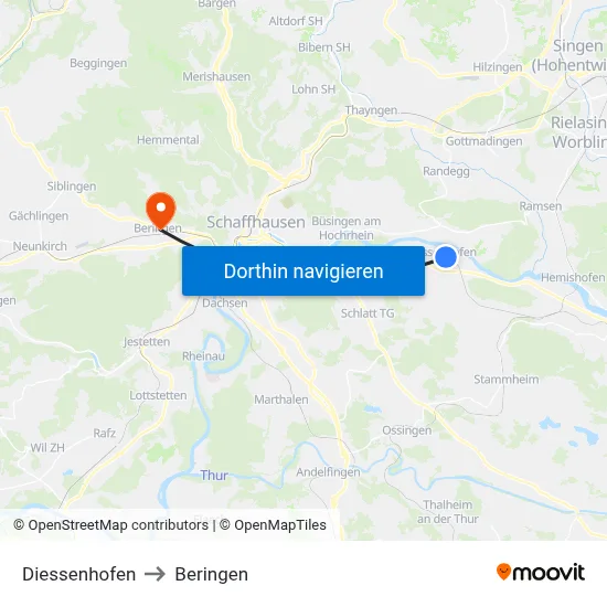 Diessenhofen to Beringen map