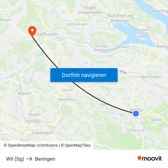 Wil (Sg) to Beringen map