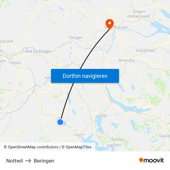 Nottwil to Beringen map