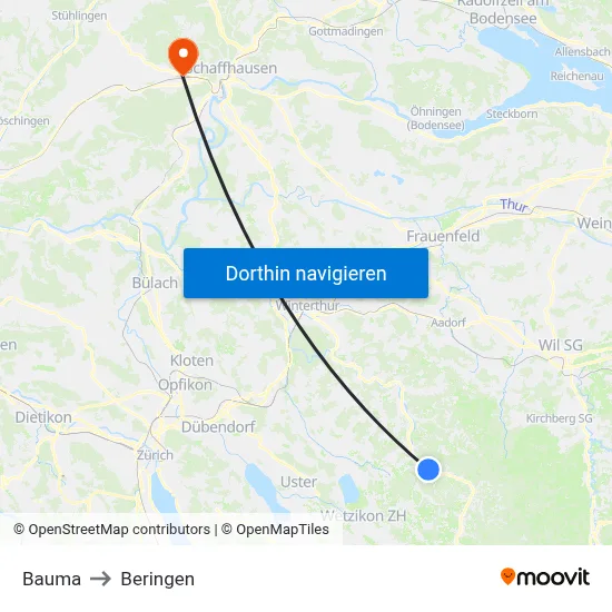 Bauma to Beringen map