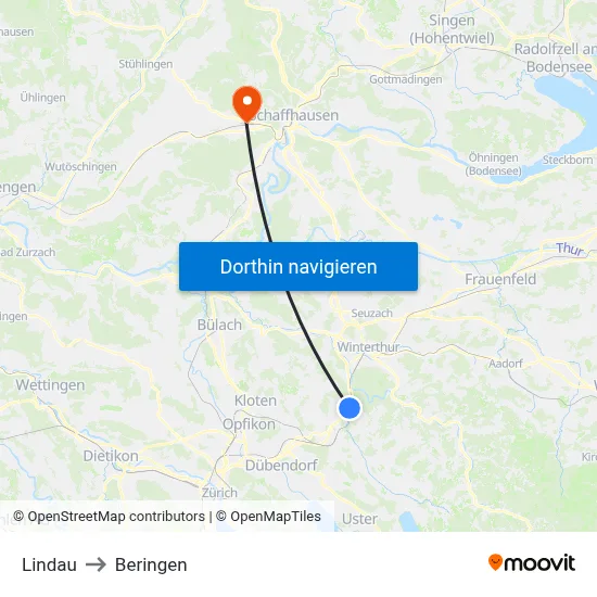Lindau to Beringen map