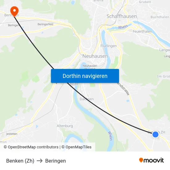 Benken (Zh) to Beringen map