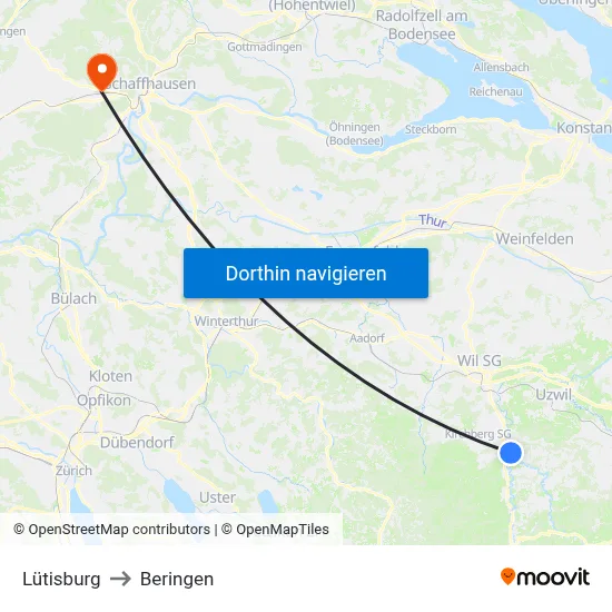 Lütisburg to Beringen map
