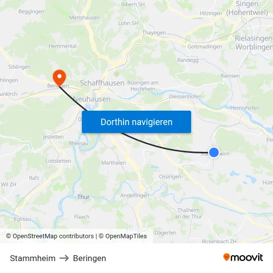Stammheim to Beringen map