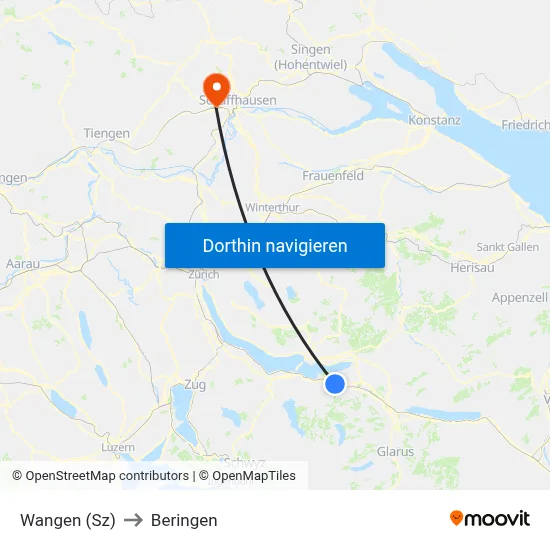 Wangen (Sz) to Beringen map