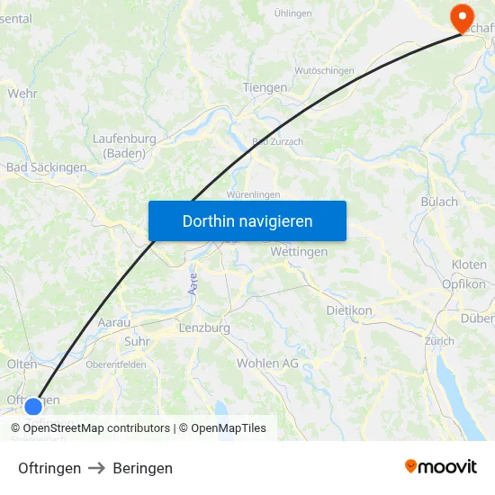 Oftringen to Beringen map