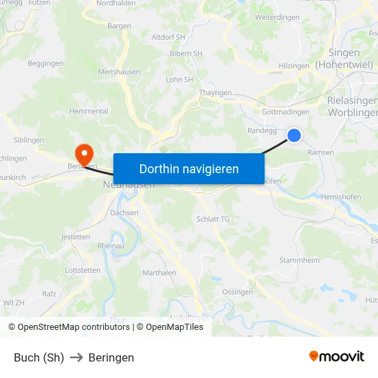 Buch (Sh) to Beringen map