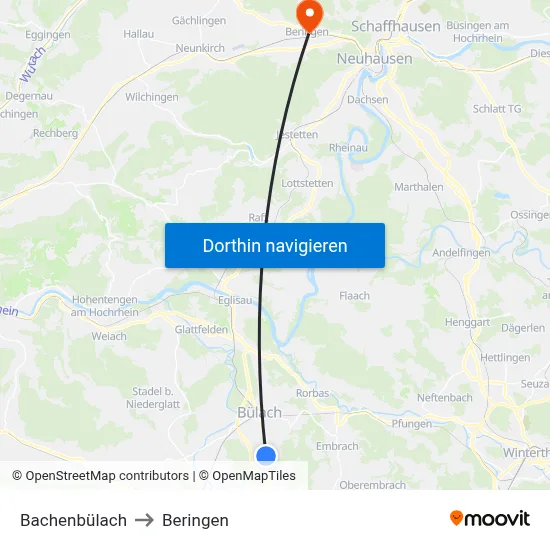 Bachenbülach to Beringen map