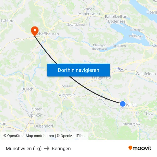 Münchwilen (Tg) to Beringen map