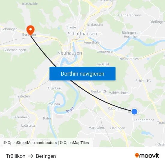 Trüllikon to Beringen map